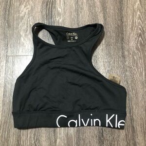 Calvin Klein Performance High Neck Logo Sports Bra - Black - Size S